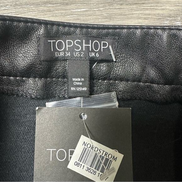 Topshop Black Faux Leather Zipper Mini Skirt NEW - Picture 4 of 6